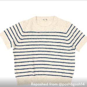 Alex Mill Striped Button-Down short sleeve Sweater in Cream and Blue